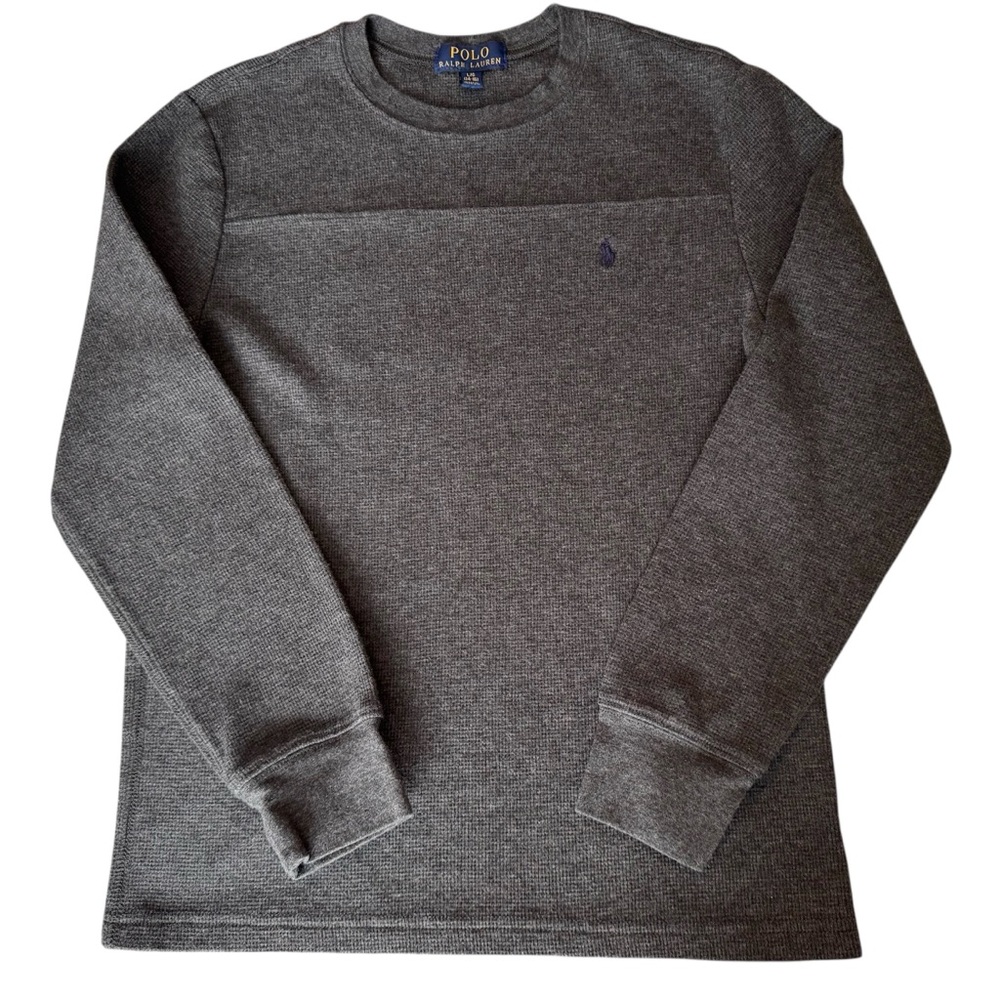 Polo Ralph Lauren Waffle Knit Pullover Long Sleeve Shirt Boys L (14-16) Gray